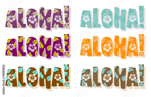 Vector illustration of aloha word in different colors