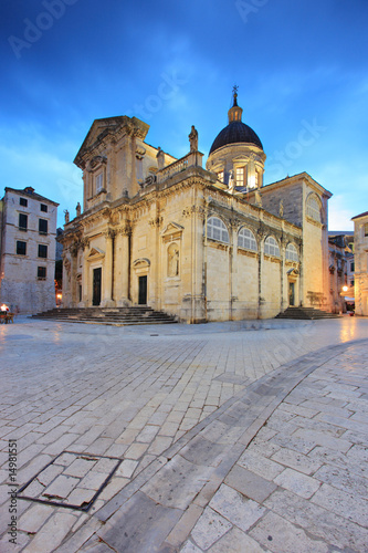 Church on a cobbled street in Dubrovnik, Croatia