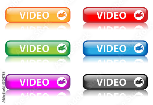 "Video" buttons (various colours with reflection) (x6)