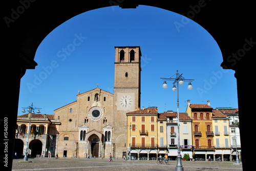 Romanic cathedral dome and square in Lodi, Italy