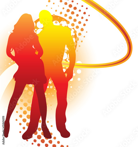 Beautiful couple silhouette with grunge summer background