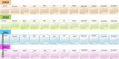 Calendar, New Year 2009, 2010, 2011, 2012