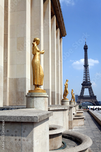 Eiffel Tower viewed behind Trocadero Palace