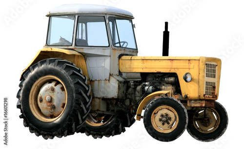 Yellow tractor isolated on white background