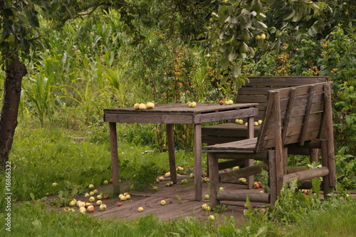 Romantic resting place in fruit orchard