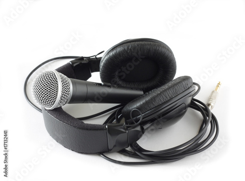 headphones and microphone on white