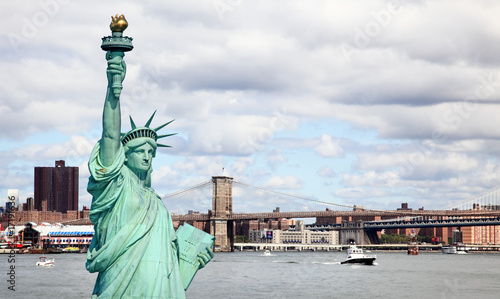 The Statue of Liberty and Brooklyn bridge