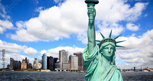 The Statue of Liberty and Lower Manhattan Skylines