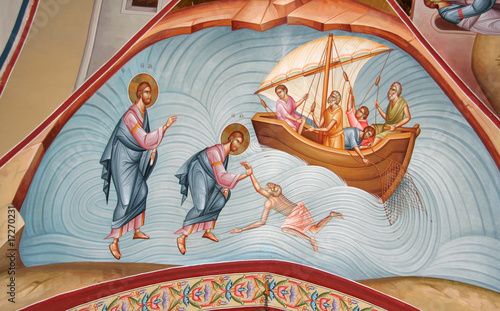Fresco of Christ and apostle Petrus