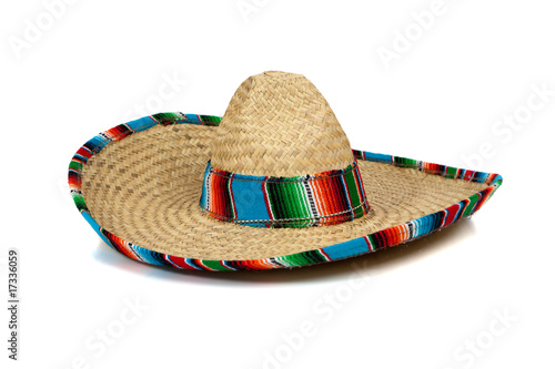 Straw Mexican Sombrero on white background