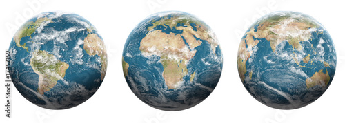 Set of 3 globes planet earth - white background