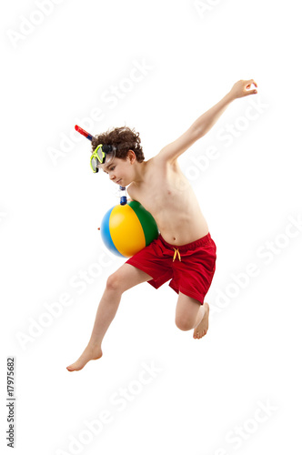 Boy ready to swim and dive isolated on white background