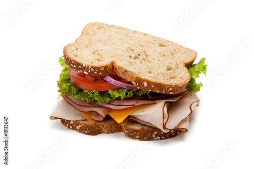 Turkey sandwich on white background