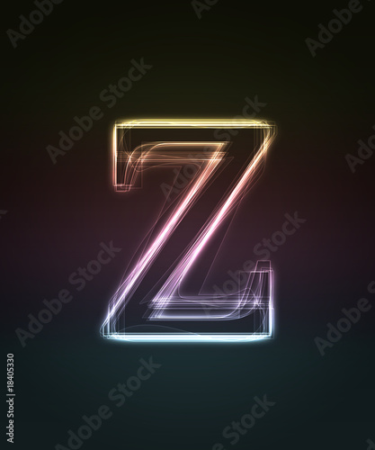 Glowing smal font. Shiny letter z (caps letter in my portfolio).