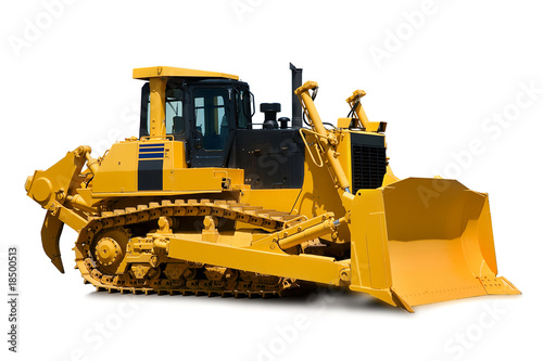 New yellow bulldozer over white