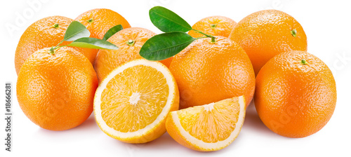 Oranges with segments on a white background