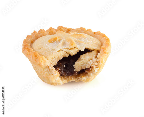 Christmas mince pie with a bite mark