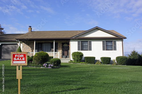 For Sale Sign House and Green Grass