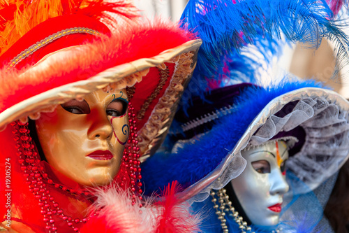 Venice Masks, Carnival. Focus on the left mask.