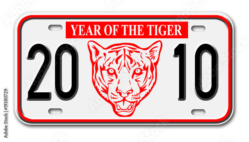 car license plate with new year 2010 year of the tiger