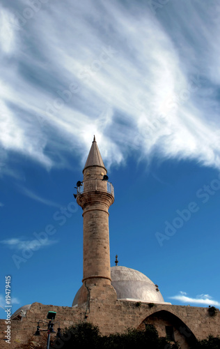 Antique Sinan basha mosque in Pisan square in port of Old Akko