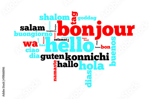 Nuage de mots "bonjour" dans toutes les langues