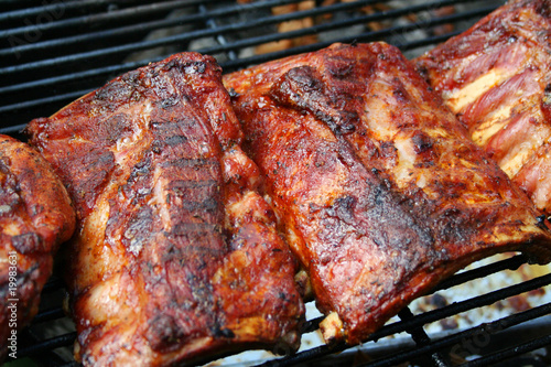 Barbecue pork ribs on a grill