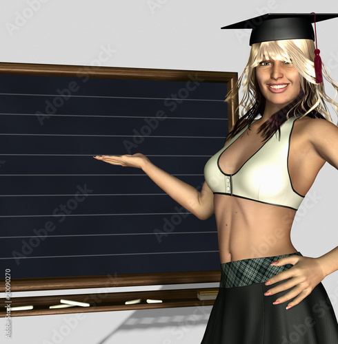 Schoolgirl with chalkboard