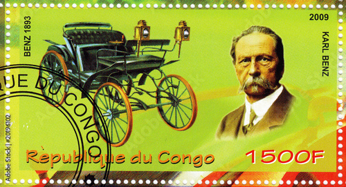 stamp showing Karl Benz vs car