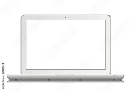 biały laptop na białym tle