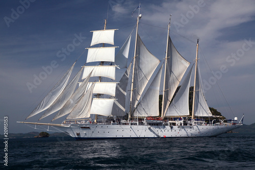 Clipper ship under full sail