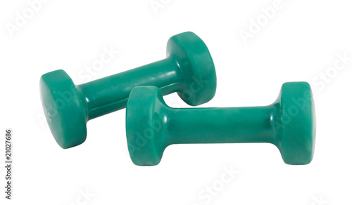 Green dumbbells isolated on a white