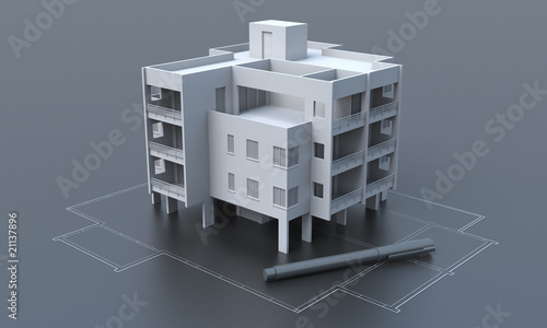 Apartment building on gray background