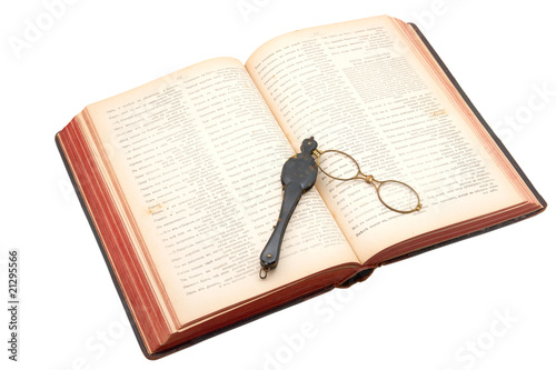 Antique book with lorgnette from 19th century