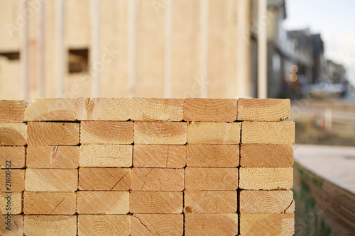 Closeup of Stacks of Lumber at a Construction Site