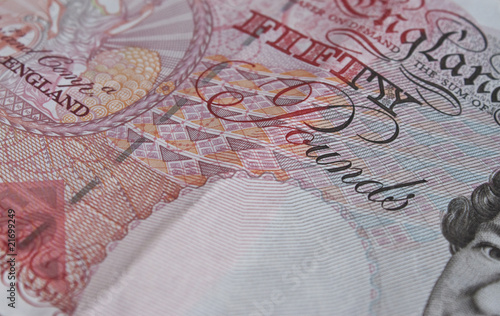 a fifty pound note close up with soft focus