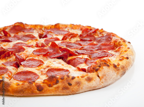 Pepperoni pizza on a white background