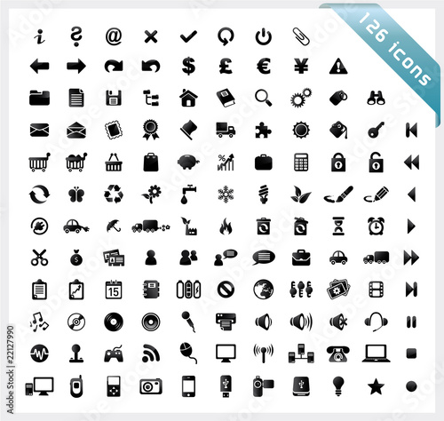 Black set of 126 shiny icons