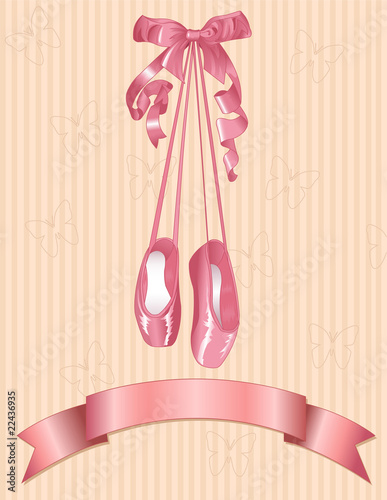 Ballet slippers on stripe background