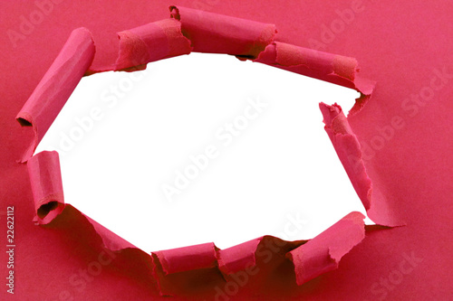 feuille de papier rouge "explosée", fond blanc