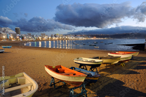 Fishing boats on the beach. Las Palmas de Gran Canaria