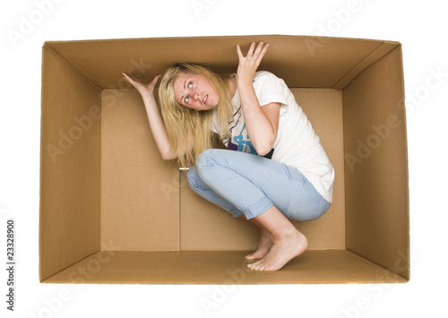 Woman inside a Cardboard Box