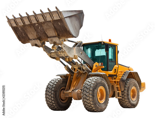 Yellow bulldozer isolated on white