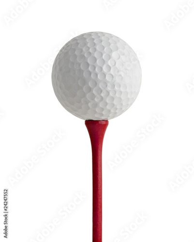 golf ball on red tee with paths