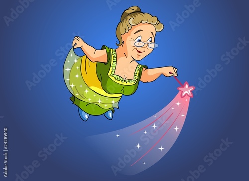 Granny fairy with a magic wand.