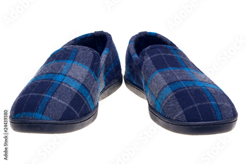 Blue tartan slippers isolated on white