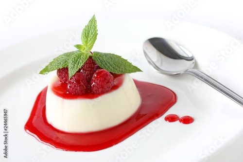 Panna cotta with Raspberry Sauce , Italian dessert