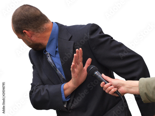 Businessman declining publicity on white background