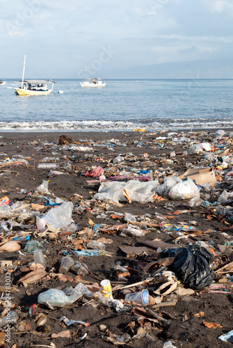 Trash on a dirty beach, Indonesia