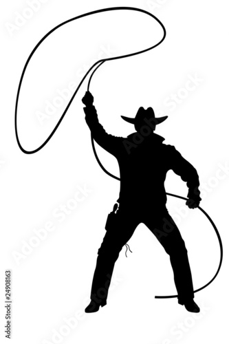 illustration of cowboy with lasso on a white